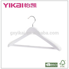 Coat wooden clothes hanger in white shining finishing with wide shoulders and non-slip square bar